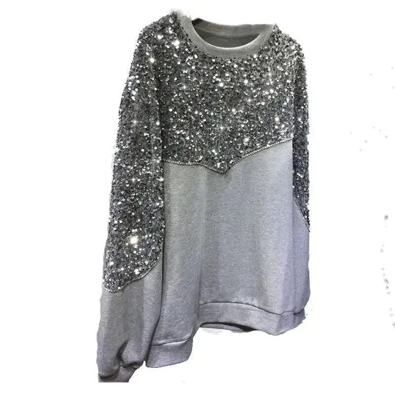 EM Hand-beaded Sequin Pullover Sweatshirt