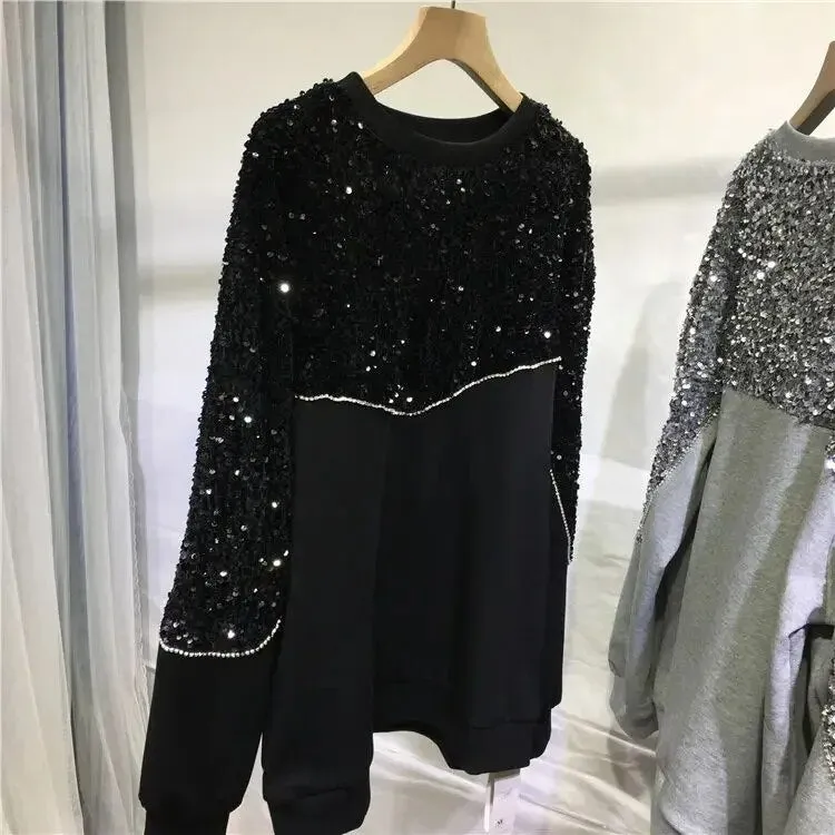EM Hand-beaded Sequin Pullover Sweatshirt