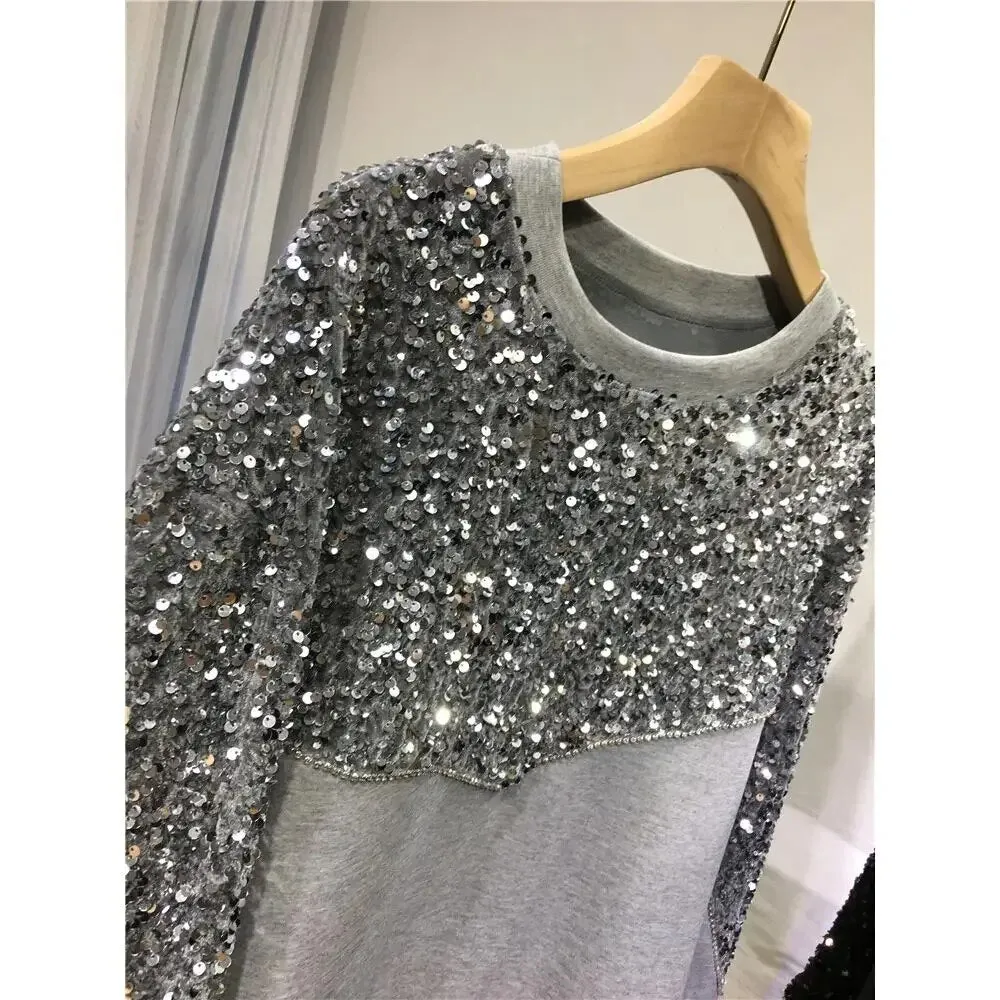 EM Hand-beaded Sequin Pullover Sweatshirt