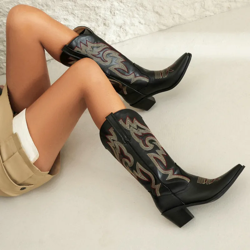 Embroidery cowboy boots under the knee
