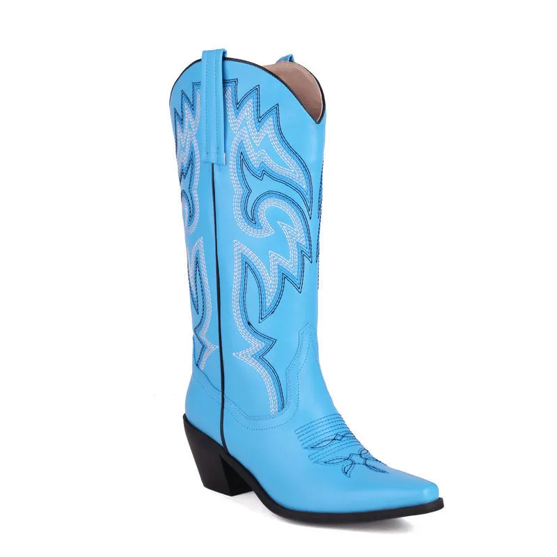 Embroidery cowboy boots under the knee