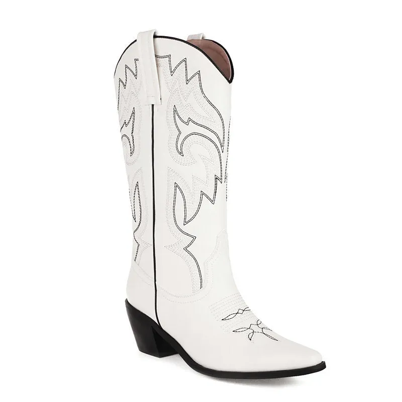 Embroidery cowboy boots under the knee