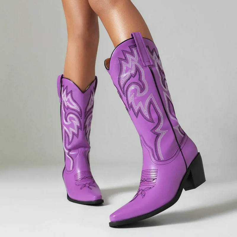 Embroidery cowboy boots under the knee