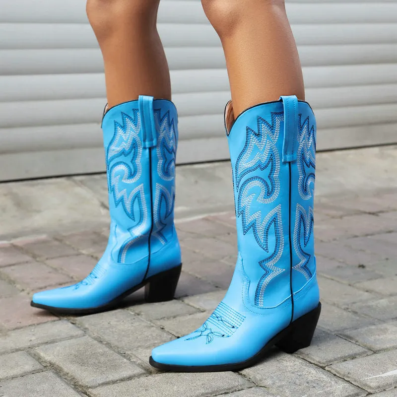 Embroidery cowboy boots under the knee