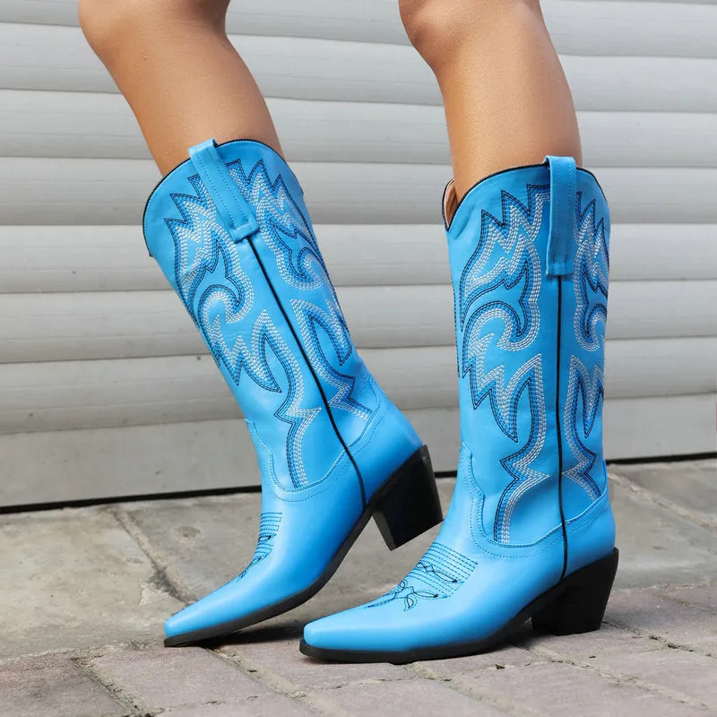 Embroidery cowboy boots under the knee