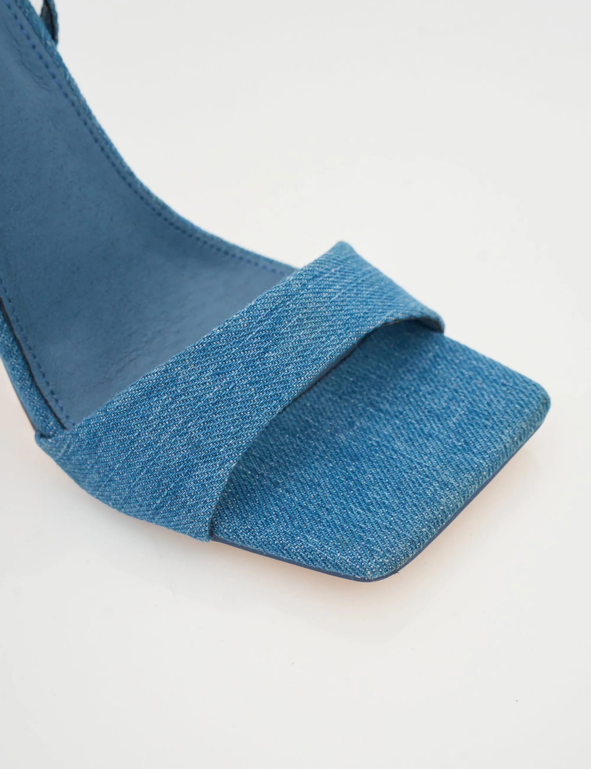 Emma Blue Denim Barely There Square Toe High Heels