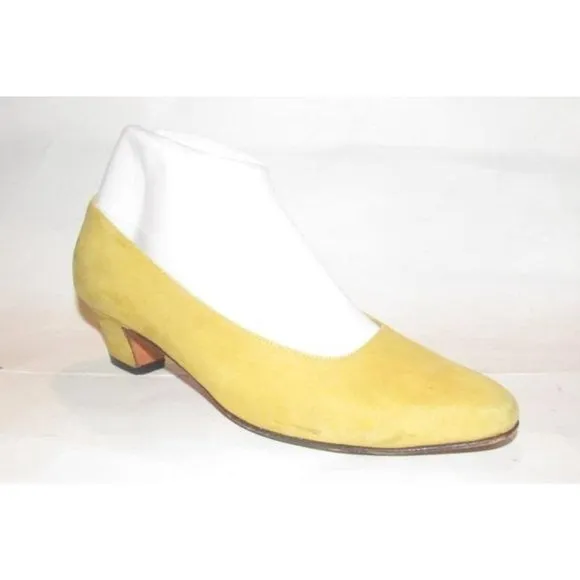 Ferragamo Yellow Suede Kitten Heels Pumps