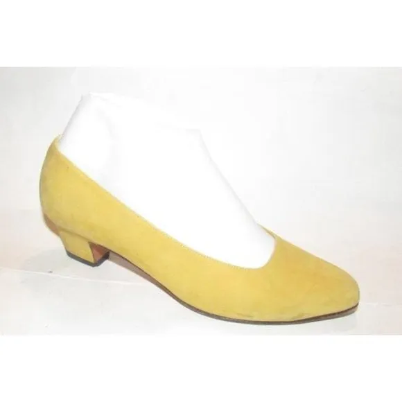 Ferragamo Yellow Suede Kitten Heels Pumps