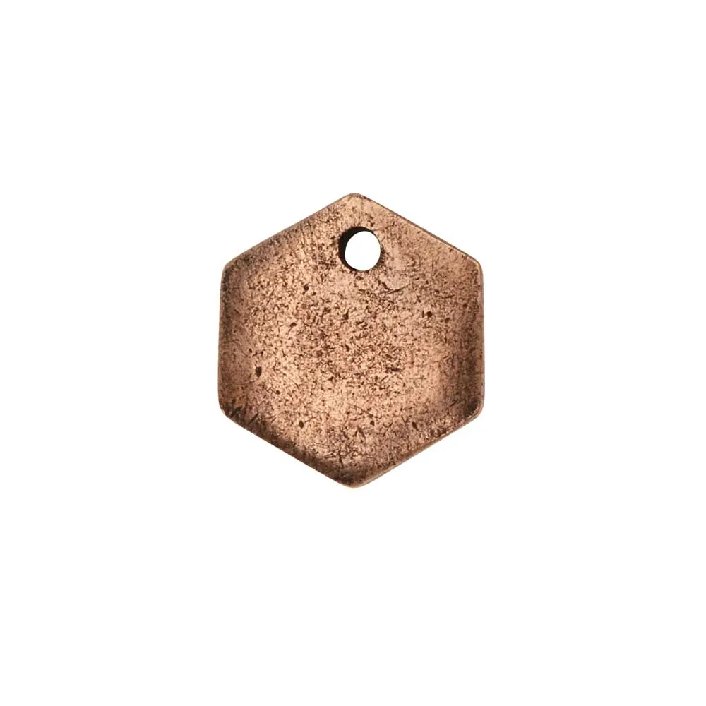 Flat Tag Pendant, Mini Hexagon 12mm, Antiqued Copper, by Nunn Design (1 Piece)