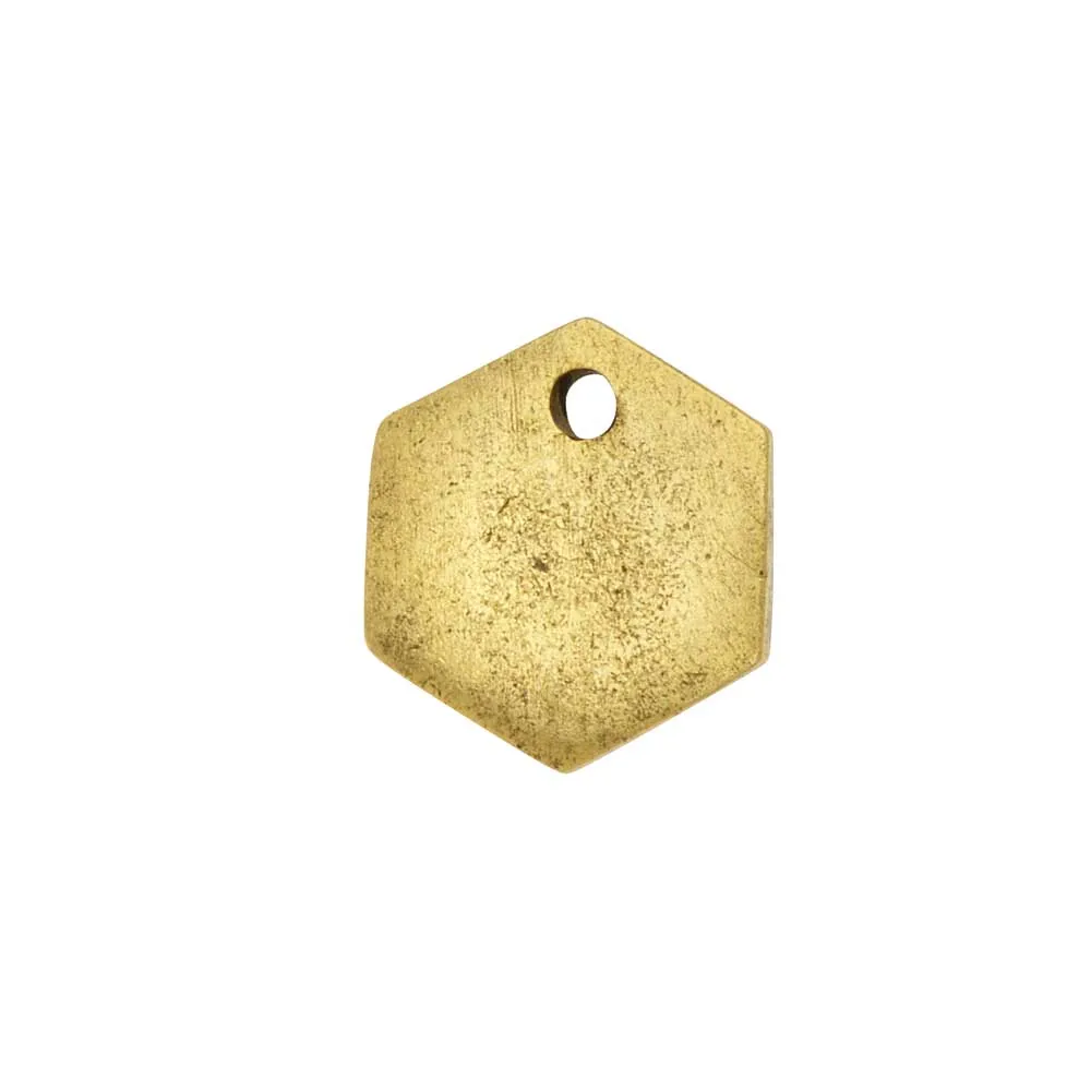 Flat Tag Pendant, Mini Hexagon 12mm, Antiqued Gold, by Nunn Design (1 Piece)