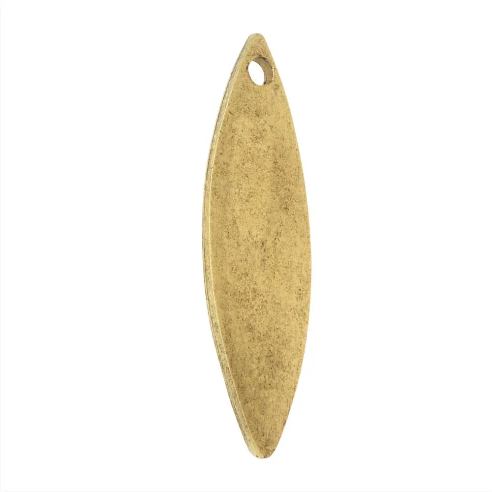 Flat Tag Pendant, Navette 9x30.5mm, Antiqued Gold, by Nunn Design (1 Piece)