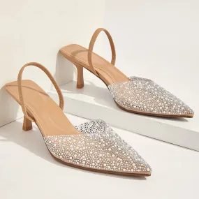 Glamorous Women's Heeled Sandals Translucent Faux Pearls Decor Slingback Stiletto Comfy Lightweight Prom Heels Summer