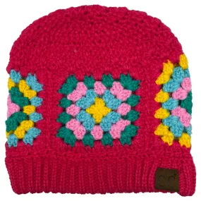 Hat-7393 C.C Hand Crocheted Beanie-Hot Pink
