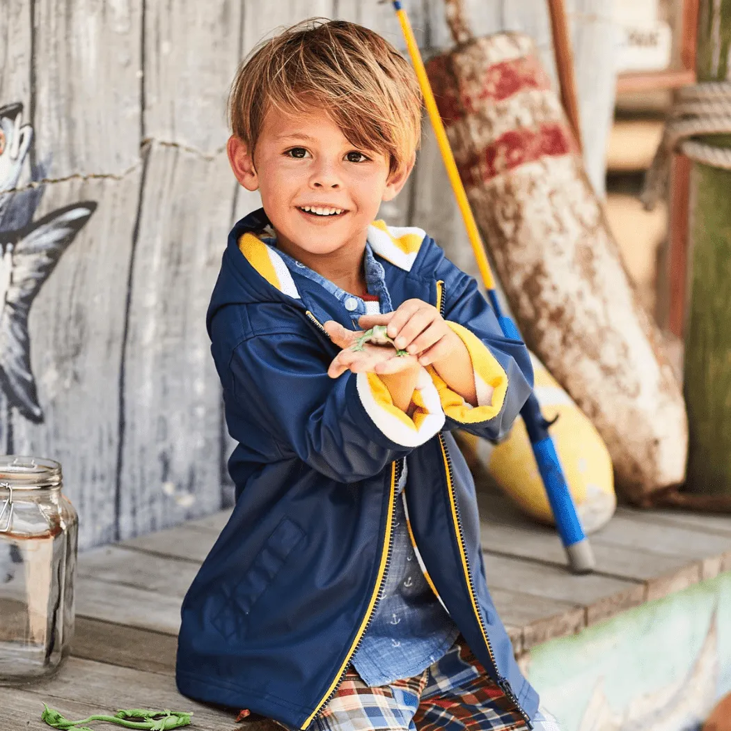 HATLEY Zip Up Splash Rain Jacket | Navy with Yellow Zip Size 2