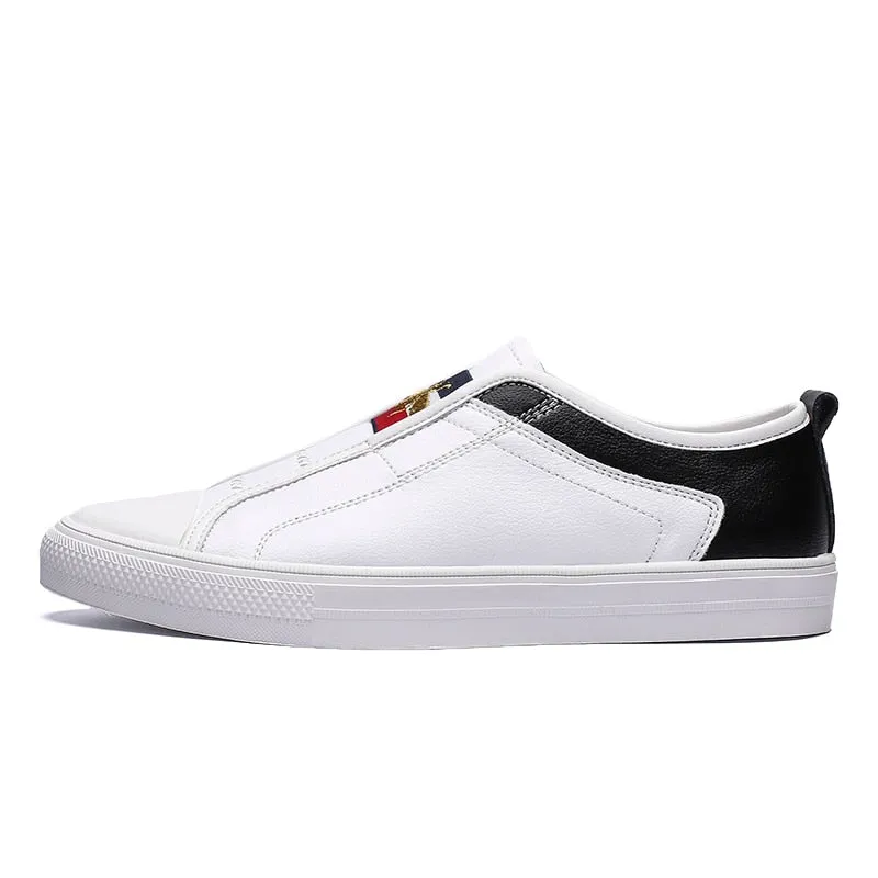 High Quality Black Genuine Leather Mens Fashion Sneakers Flat Discoloration Casual Shoes Men Slip-on Designer Shoes for Men