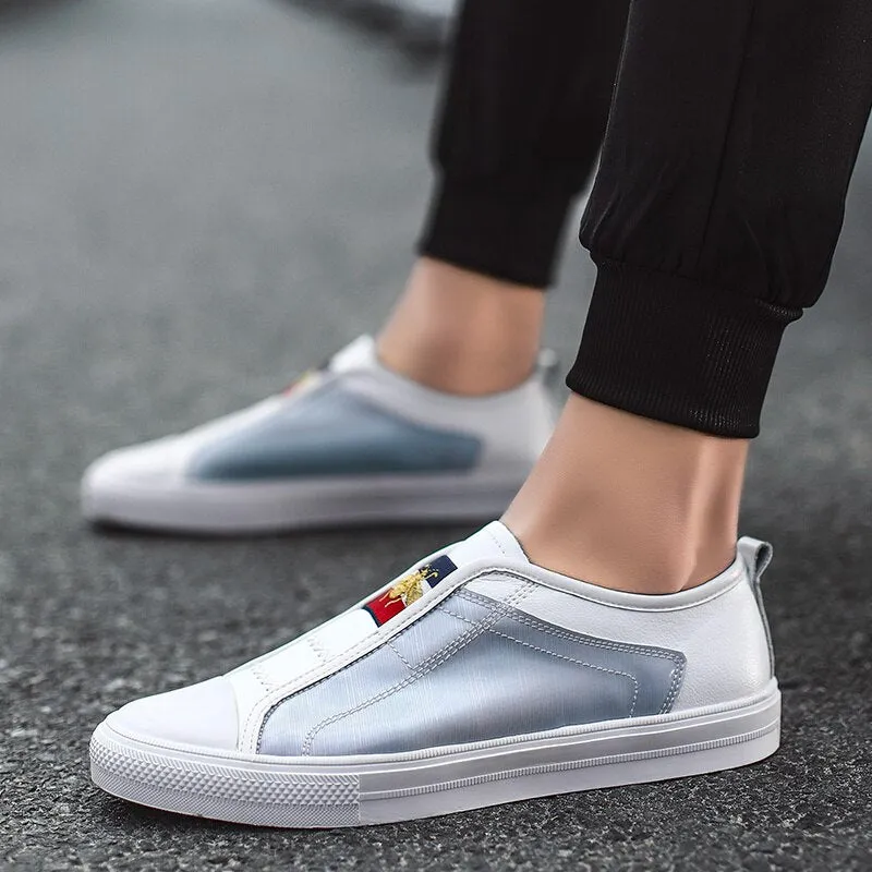 High Quality Black Genuine Leather Mens Fashion Sneakers Flat Discoloration Casual Shoes Men Slip-on Designer Shoes for Men