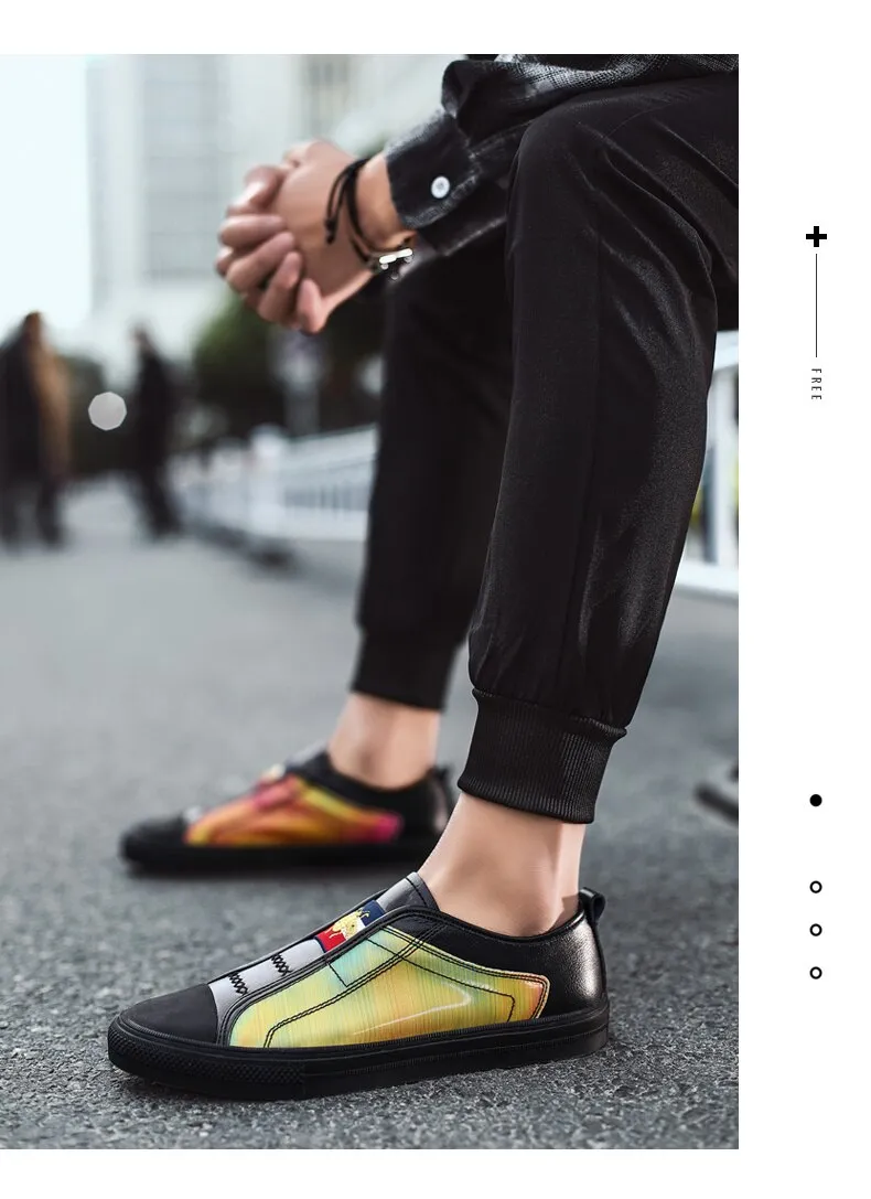 High Quality Black Genuine Leather Mens Fashion Sneakers Flat Discoloration Casual Shoes Men Slip-on Designer Shoes for Men