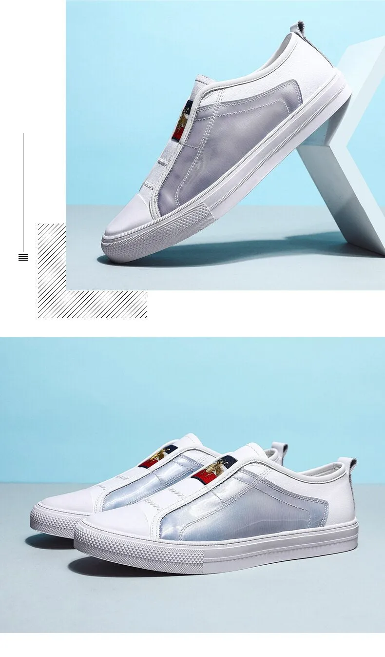 High Quality Black Genuine Leather Mens Fashion Sneakers Flat Discoloration Casual Shoes Men Slip-on Designer Shoes for Men