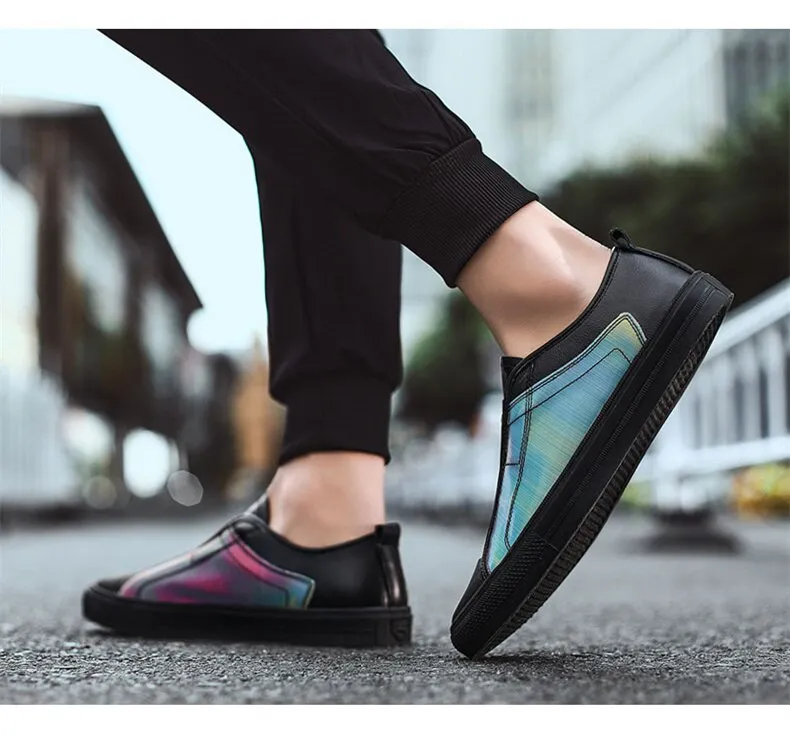 High Quality Black Genuine Leather Mens Fashion Sneakers Flat Discoloration Casual Shoes Men Slip-on Designer Shoes for Men