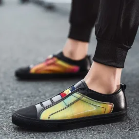 High Quality Black Genuine Leather Mens Fashion Sneakers Flat Discoloration Casual Shoes Men Slip-on Designer Shoes for Men