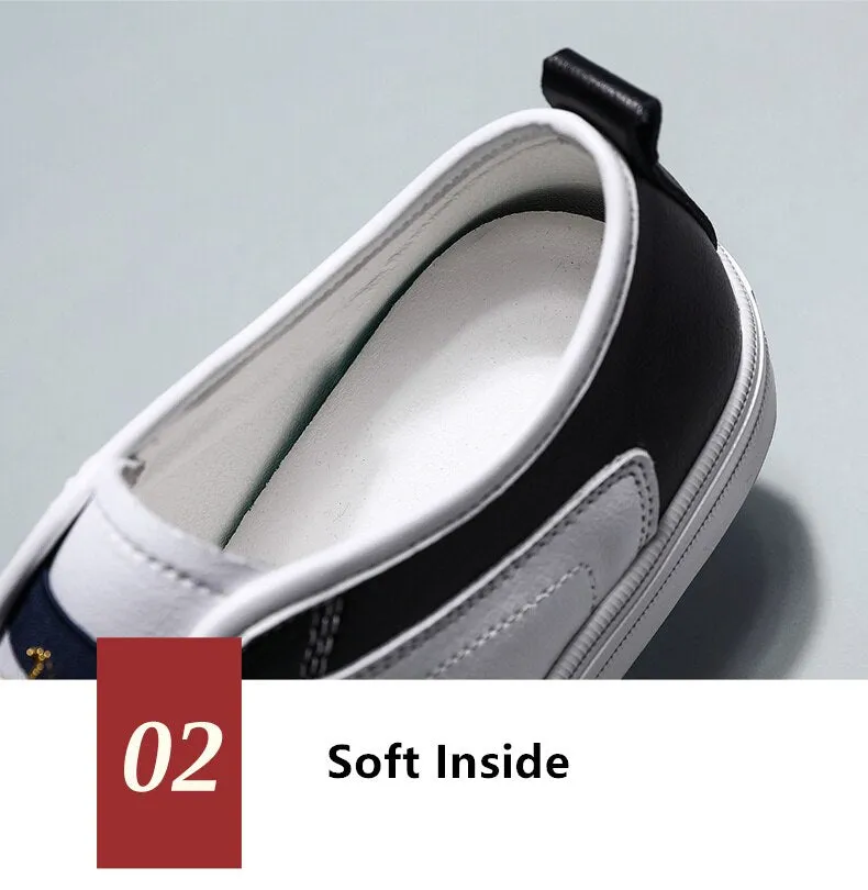 High Quality Black Genuine Leather Mens Fashion Sneakers Flat Discoloration Casual Shoes Men Slip-on Designer Shoes for Men