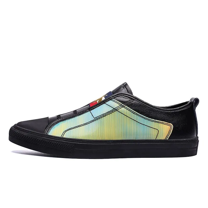 High Quality Black Genuine Leather Mens Fashion Sneakers Flat Discoloration Casual Shoes Men Slip-on Designer Shoes for Men