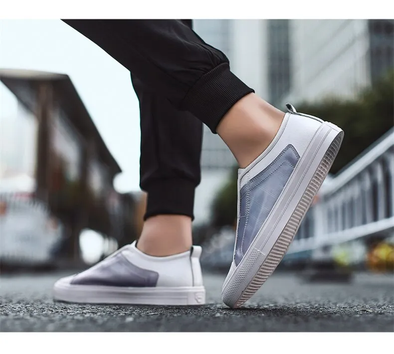 High Quality Black Genuine Leather Mens Fashion Sneakers Flat Discoloration Casual Shoes Men Slip-on Designer Shoes for Men
