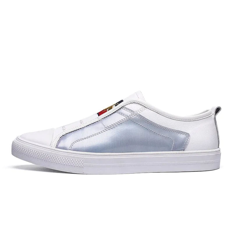 High Quality Black Genuine Leather Mens Fashion Sneakers Flat Discoloration Casual Shoes Men Slip-on Designer Shoes for Men