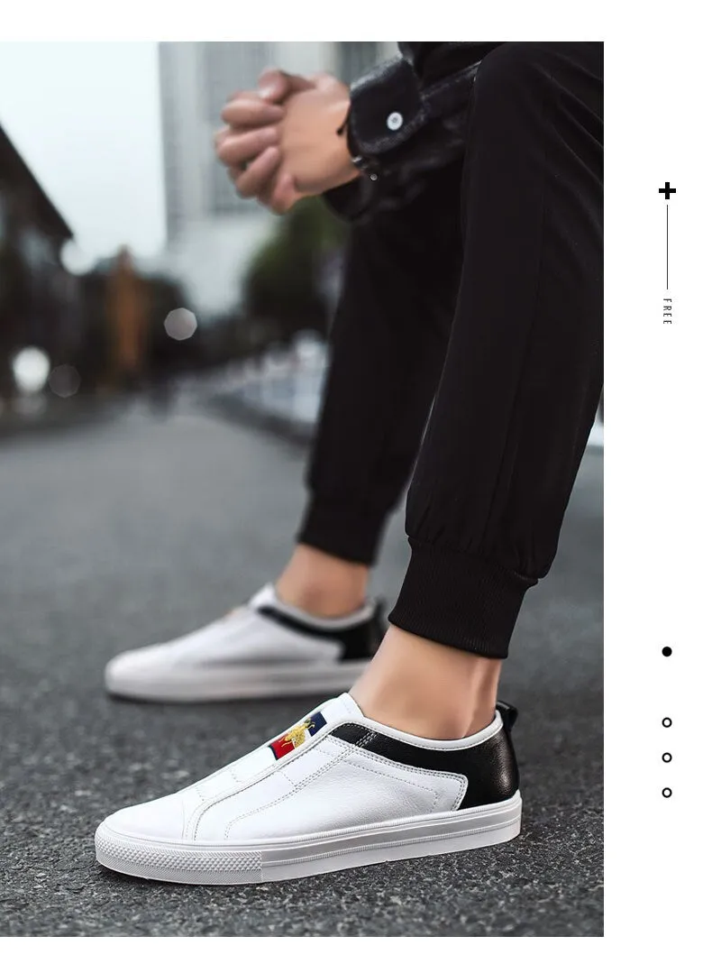 High Quality Black Genuine Leather Mens Fashion Sneakers Flat Discoloration Casual Shoes Men Slip-on Designer Shoes for Men