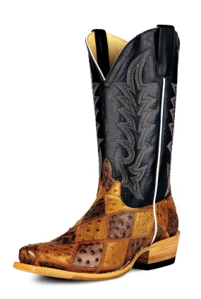 Horse Power Mens Ostrich Patchwork Navy Leather Cowboy Boots 8.5 D
