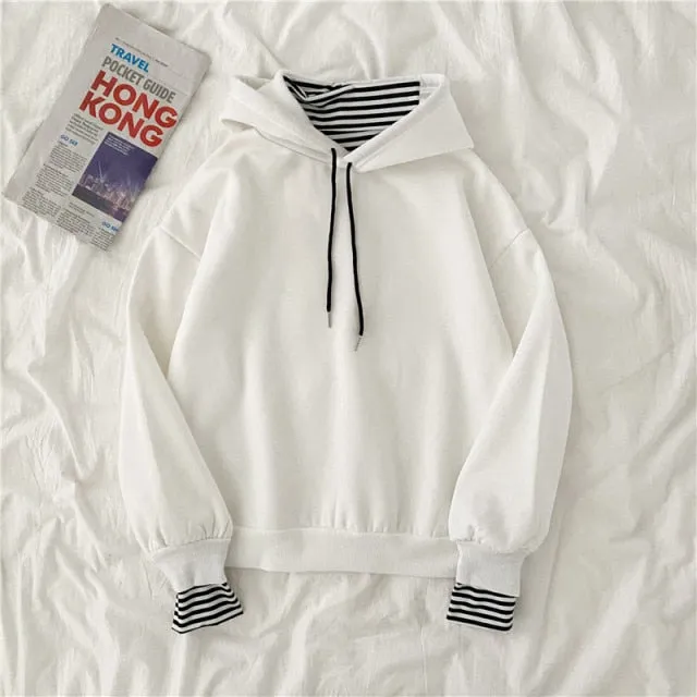 Hulianfu autumn winter Fake two-piece oversized women sweatshirt Korean style fleece hoodie Casual Pullovers harajuku solid streetwear