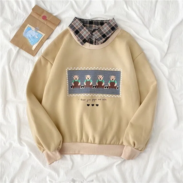 Hulianfu autumn winter Fake two-piece oversized women sweatshirt Korean style fleece hoodie Casual Pullovers harajuku solid streetwear