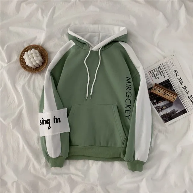Hulianfu autumn winter Fake two-piece oversized women sweatshirt Korean style fleece hoodie Casual Pullovers harajuku solid streetwear