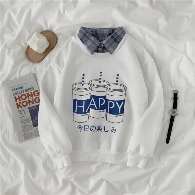 Hulianfu autumn winter Fake two-piece oversized women sweatshirt Korean style fleece hoodie Casual Pullovers harajuku solid streetwear