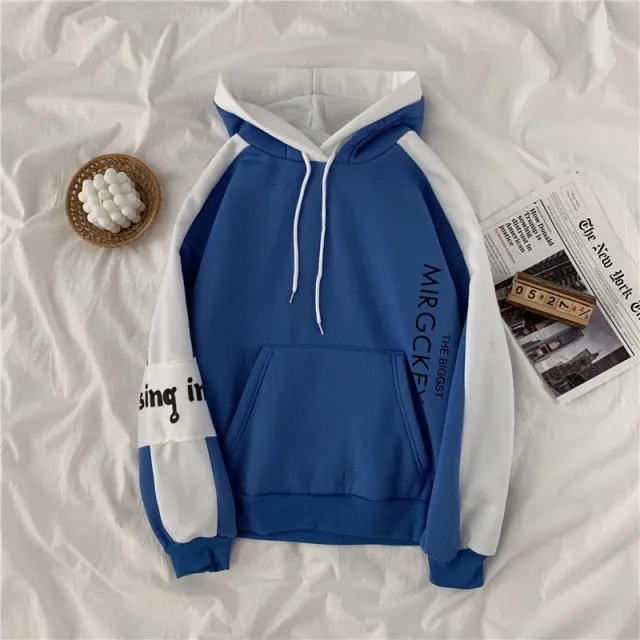 Hulianfu autumn winter Fake two-piece oversized women sweatshirt Korean style fleece hoodie Casual Pullovers harajuku solid streetwear