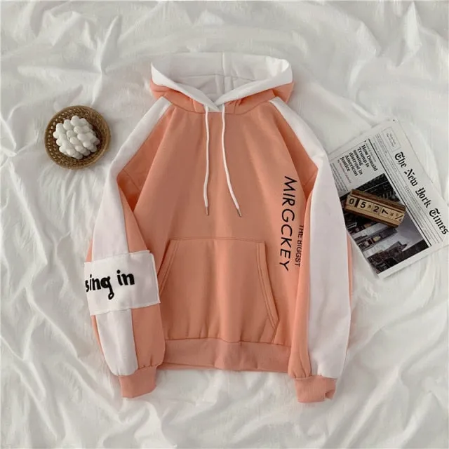 Hulianfu autumn winter Fake two-piece oversized women sweatshirt Korean style fleece hoodie Casual Pullovers harajuku solid streetwear