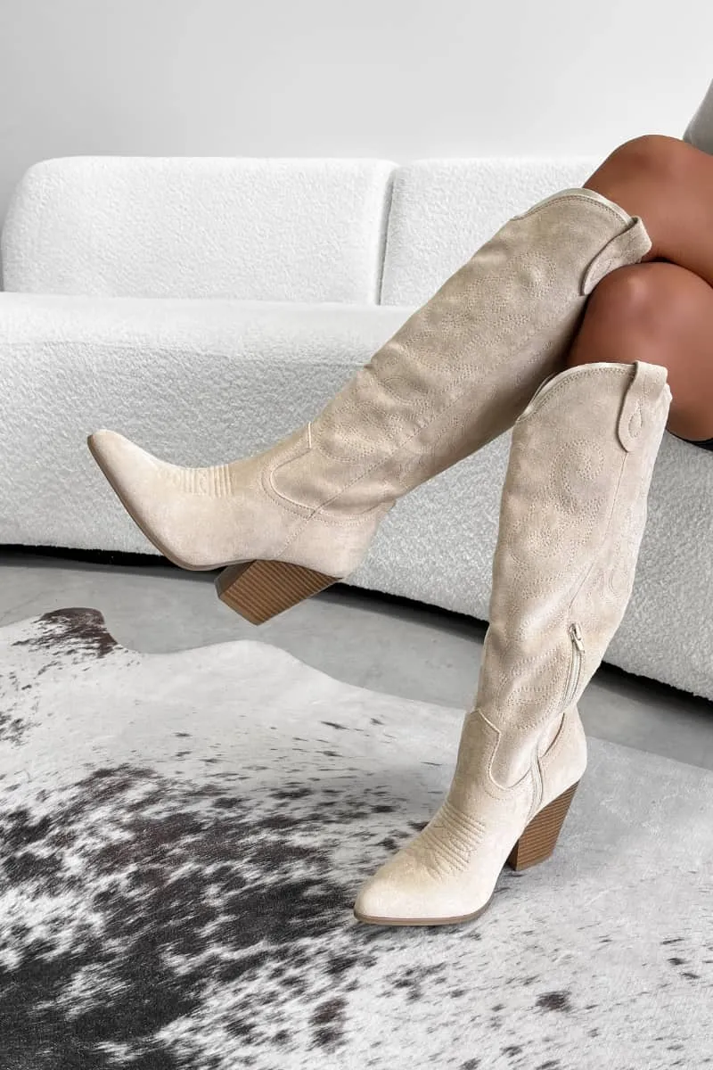 IOWA Western Cowboy Boots - Beige Suede