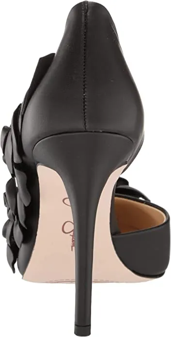Jessica Simpson Pointesta Black Nappa Flower Embellished D'Orsay Stiletto Pumps
