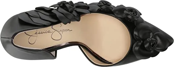 Jessica Simpson Pointesta Black Nappa Flower Embellished D'Orsay Stiletto Pumps