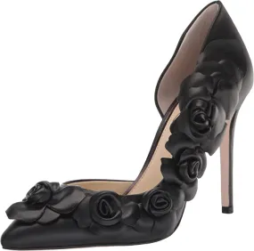 Jessica Simpson Pointesta Black Nappa Flower Embellished D'Orsay Stiletto Pumps