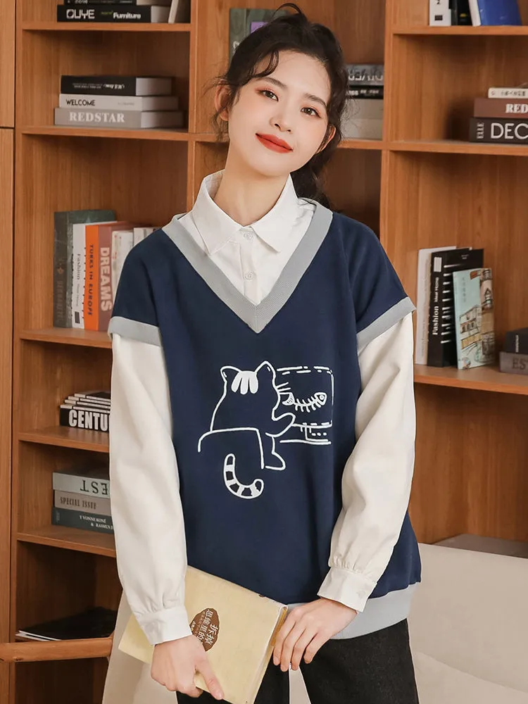 Kawaii Cat Fleece Vest Shirt
