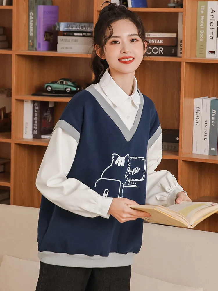 Kawaii Cat Fleece Vest Shirt