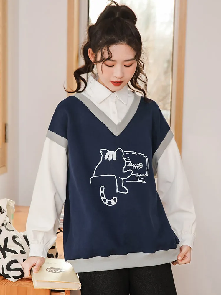 Kawaii Cat Fleece Vest Shirt