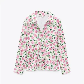 Kawaii Flower Print Long Sleeve Shirt