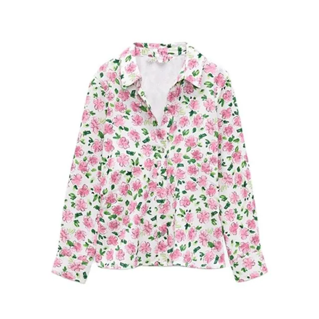 Kawaii Flower Print Long Sleeve Shirt