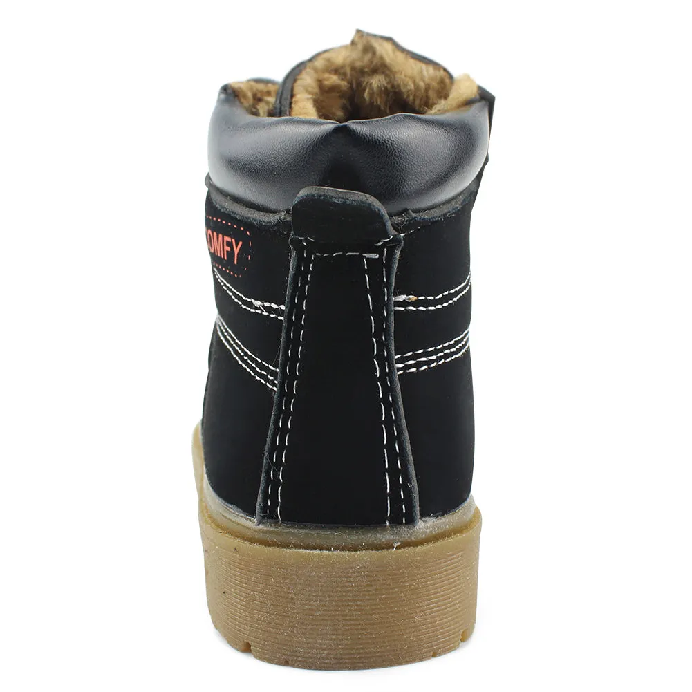 Kids Boy's Outdoor Waterproof Combat Boots Warm Suede Leather Lace-Up Shoes Ankle boots