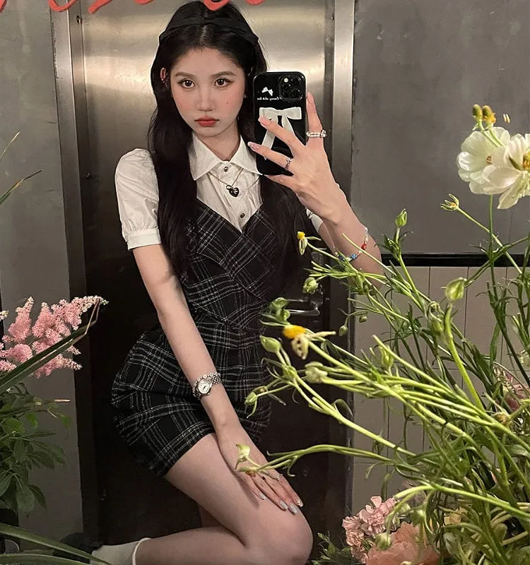 Korean Fashion Slim Patchwork Plaid Dress