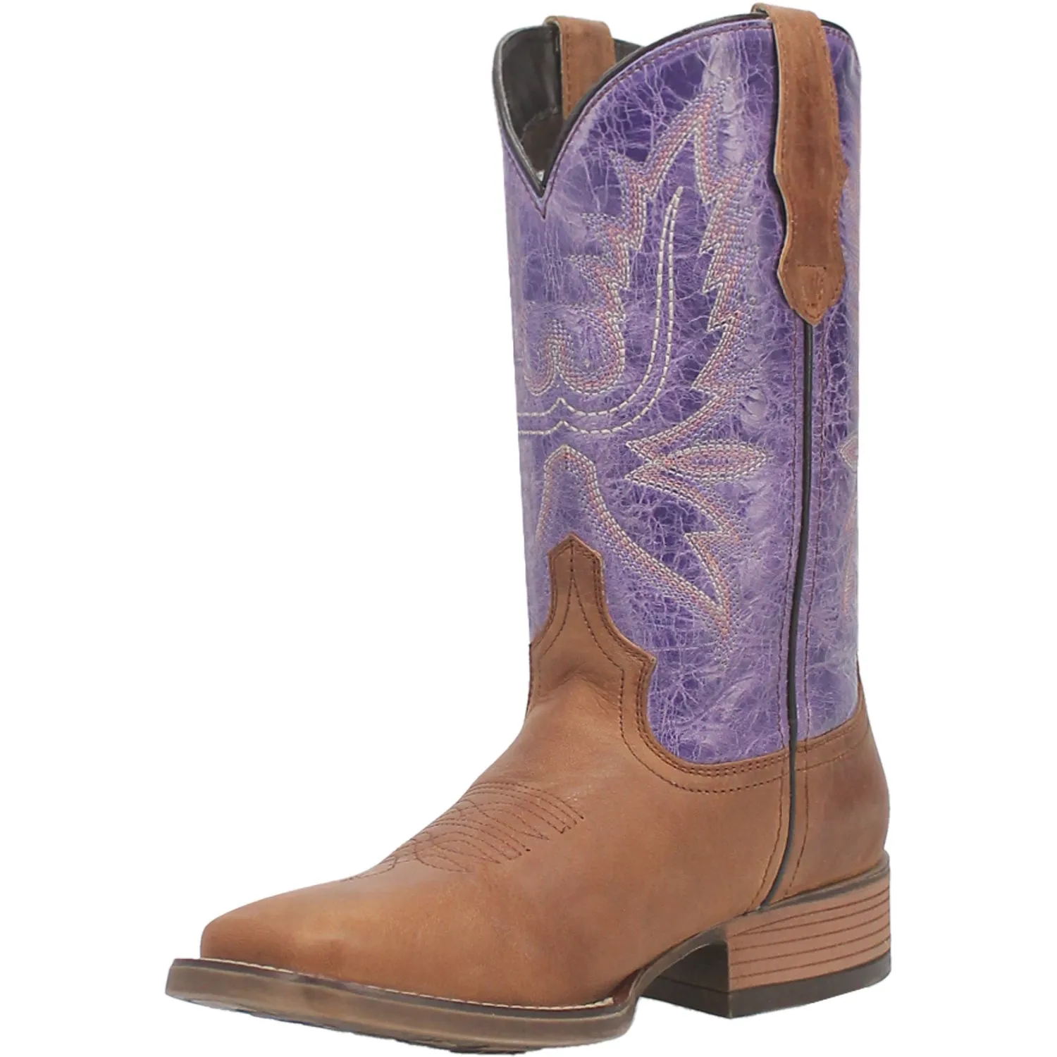 Laredo Womens Mara Tan/Purple Leather Cowboy Boots 9 M
