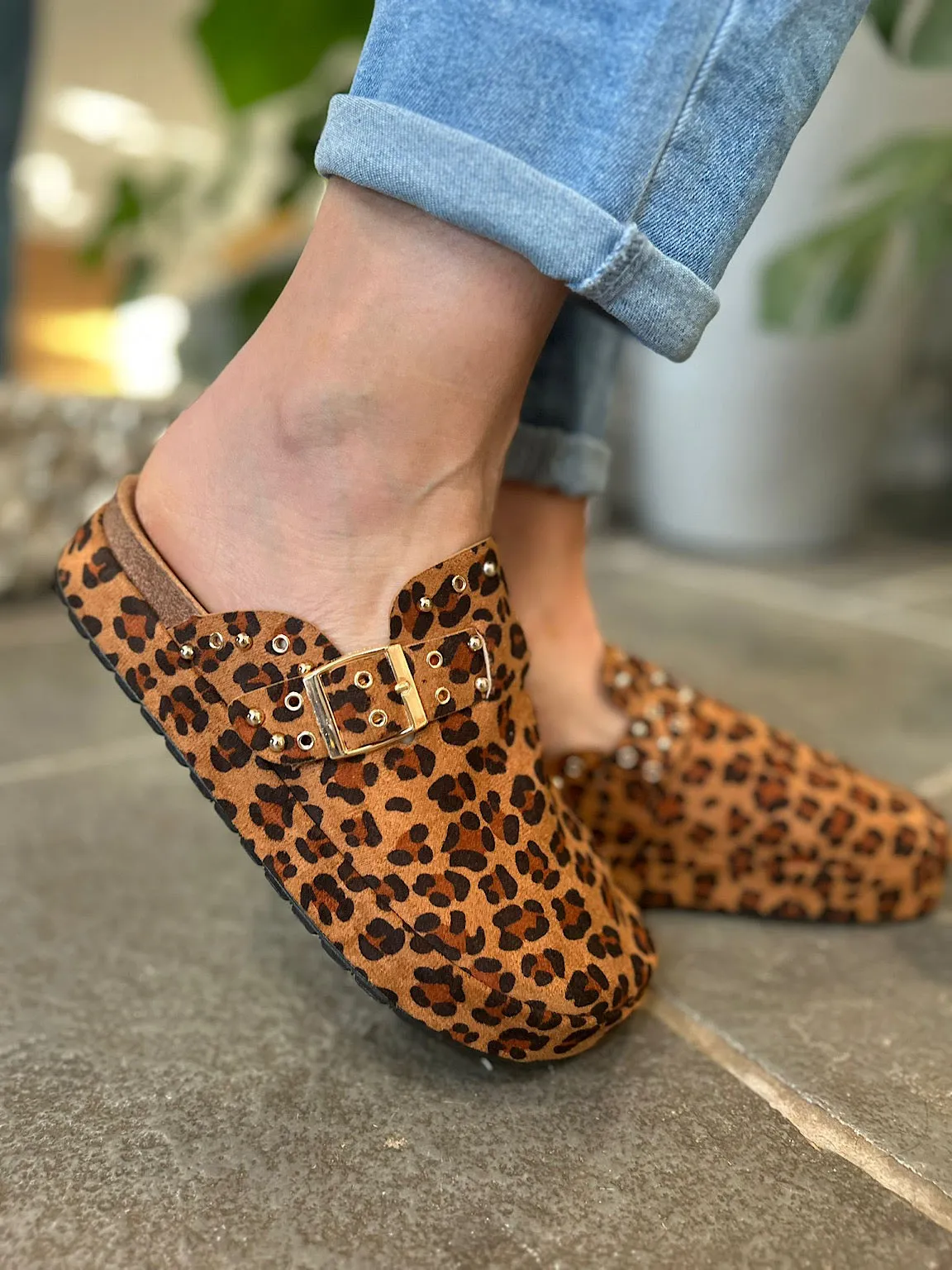 Leopard Faux Suede Slip On Mule