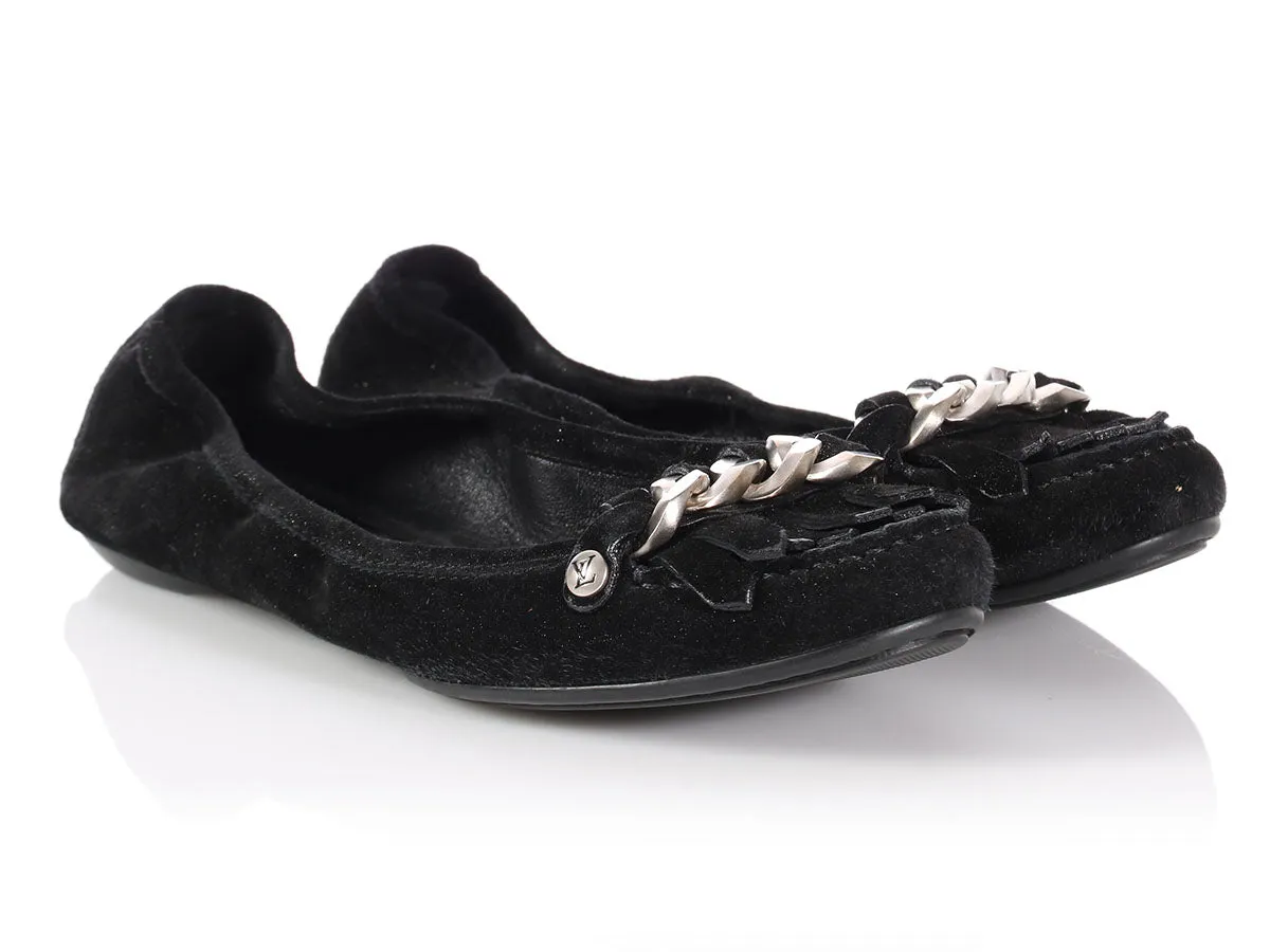 Louis Vuitton Black Suede Shimmer Whisper Ballerina Flats